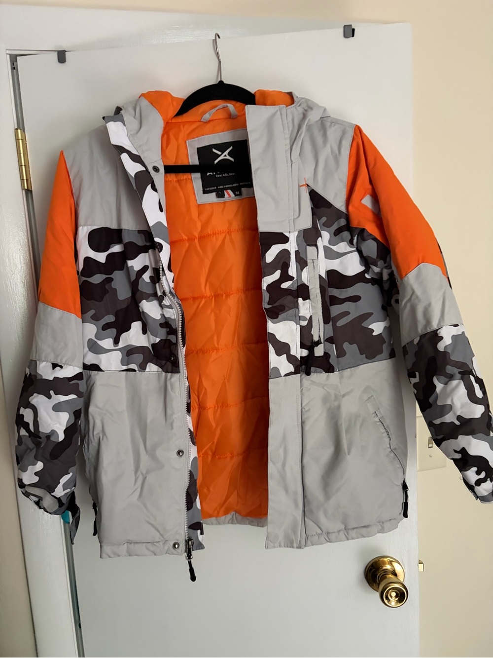 Ski Jacket Kids Orange & Gray Camo